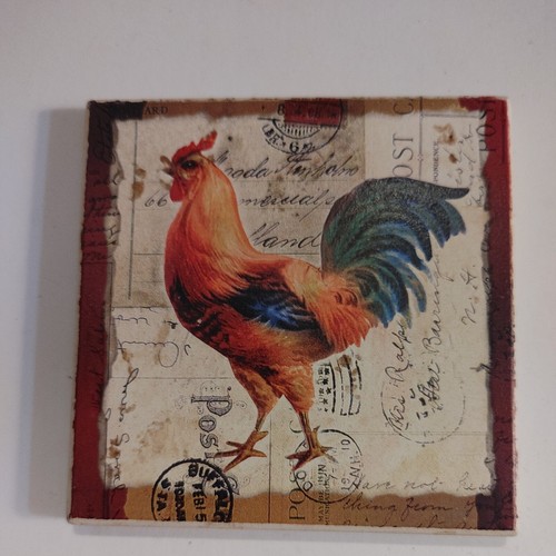 4 Rooster Chicken Ceramic Coaster Set With Cork Base D7 - Picture 6 of 9