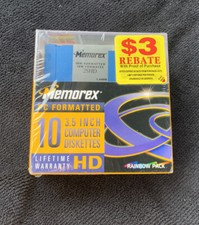 Memorex 10-PACK 3.5  HD Computer Diskettes PC Formatted 1.4 MB Rainbow
