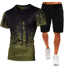 Men Summer Outfit 2-Piece Set Short Sleeve Shirt and Shorts Sweatsuit Set