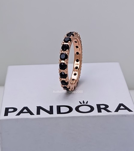 New 100% Authentic PANDORA Rose Gold Black Sparkling Row Eternity Ring 180050C02 - Picture 2 of 8