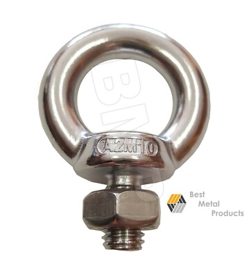 (4) M10 DIN 580 Lifting Eye Bolt A4 316 Stainless Steel Marine  with Nut 1200103