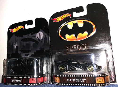 HOT WHEELS 2017 RETRO ENTERTAINMENT BATMAN BATWING & BATMOBILE 2 CAR SET RARE!