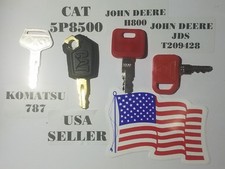 4 Heavy Equipment Keys CAT, John Deere, Komatsu, Key Set Fast Free Shipping