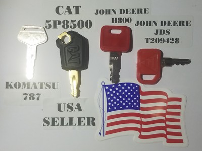 (4) Heavy Equipment Keys CAT, John Deere, Komatsu, Key Set  Fast Free Shipping 