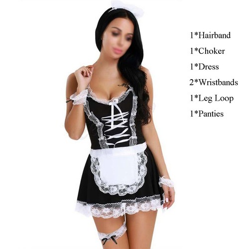 Women Lingerie Set Lace Clubwear French Maid Costume Cosplay Fancy Dress Sexy - Picture 22 of 26