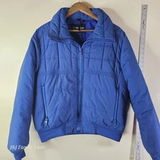 Vtg 90s TYROLIA Mens Ski Puffer Jacket Blue Quilted Winter Full Zip Pockets WARM