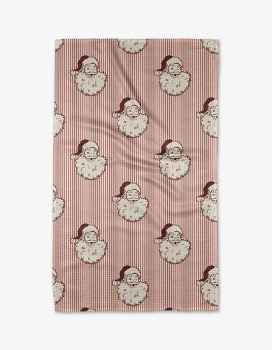 Geometry Kitchen Tea Towel Hand Cloth 18x30in Mr. Clause Cream Red Santa Holiday