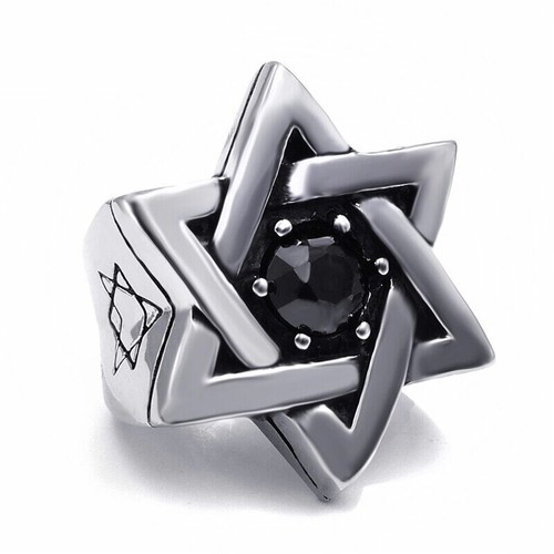 Anillo gótico de acero inoxidable para hombre Rey Salomón estrella de David Cabalá judía punk - Imagen 3 de 4
