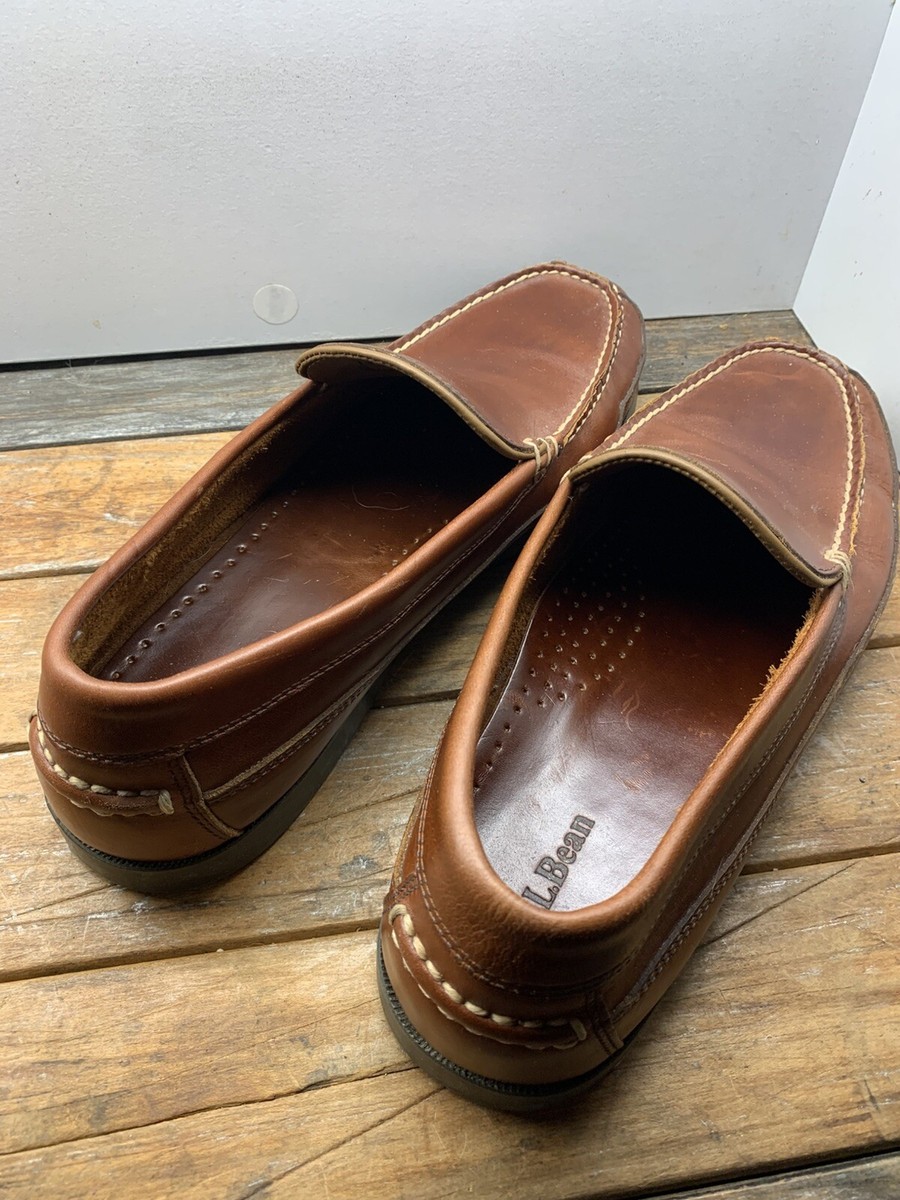 LL Bean Casco Bay Moc Loafers Brown Leather Slip On Boat