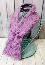 crochet womans handmade keyhole scarf cowl button knit look purple new