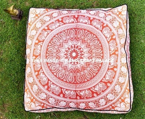 LARGE Ottoman Pouf Cover Square Floor Pillow Cushion Case Mandala Indian Dog Bed - Picture 7 of 56
