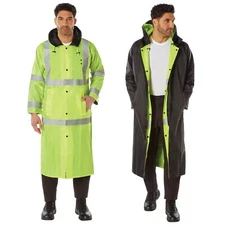 Rothco Safety Green or Black Reversible Hooded Reflective Rain Parka Jacket