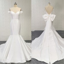 Elegant Satin Mermaid Wedding Dresses with Bow Off Shoulder Bridal Gowns Train