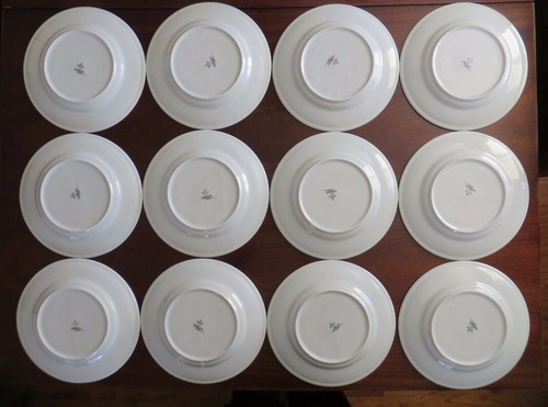 12 Schonwald Dibbern Germany dinner plates 10.25" Bordeaux burgundy & white - Picture 3 of 9