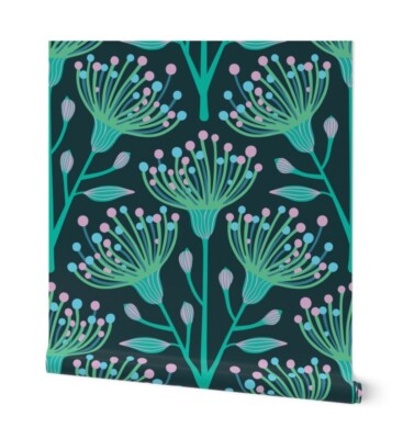 Spoonflower wallpaper non-pasted traditional pebble Aqua Blue Turquoise Green