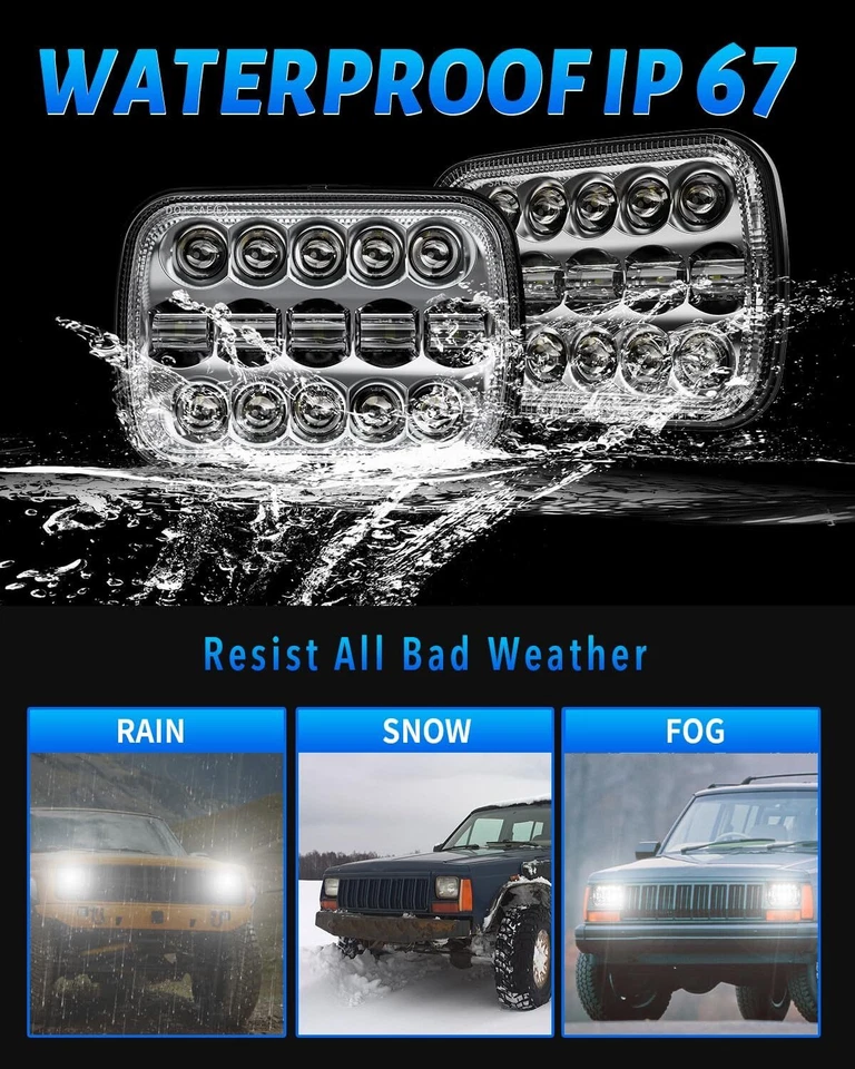 97-10 吉普牧马人 YJ 切诺基 XJ Kenworth 110W 5x7 7x6 英寸 LED 车头灯 — 第 3/4 张图片