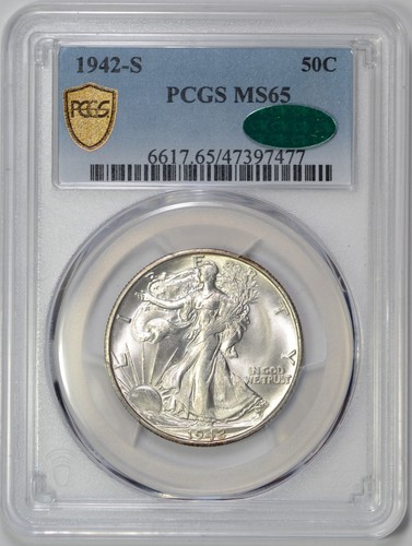 1942-S WALKING LIBERTY HALF DOLLAR PCGS MS65 CAC BLAST WHITE