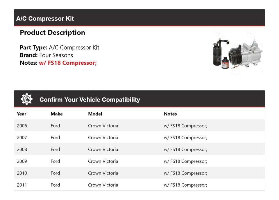 Kit de compresor de aire acondicionado para Ford Crown Victoria 2006-2011 4 estaciones 2007 2008 2009 Foto 2 de 4