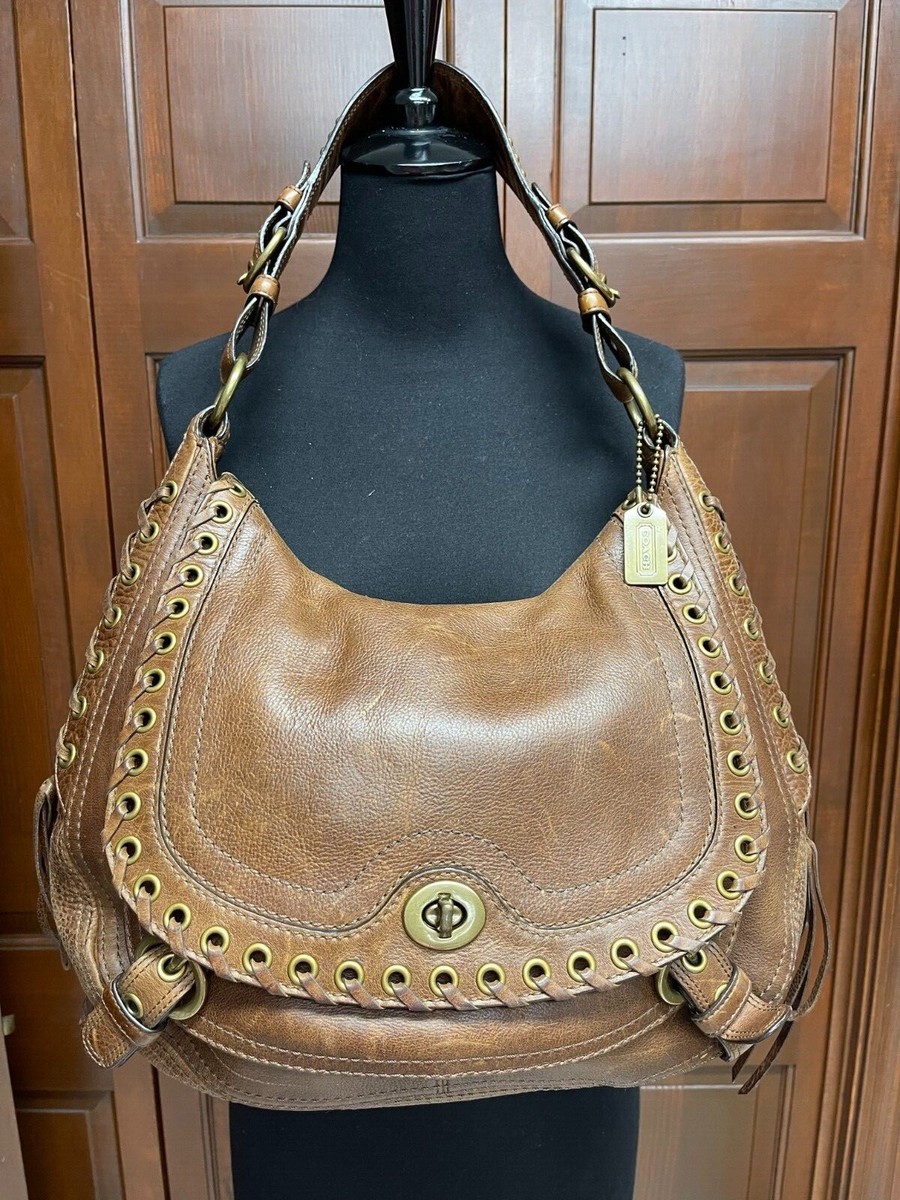バッグ Coach Tobacco Abbey Lace Flap Hobo Rare Coach Ltd Ed Studded Lace Flap Tobacco Leather LG Abbey