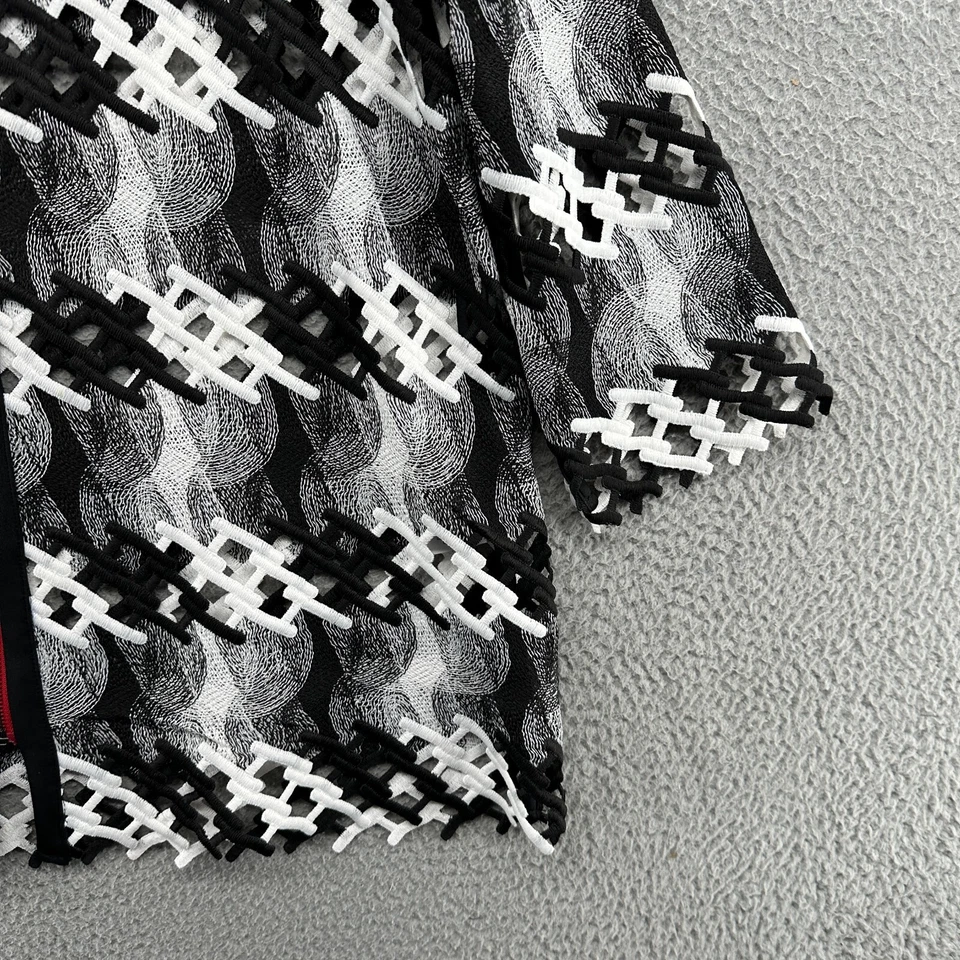 Chaqueta IC Connie K Mujer Pequeña S Blanca Negra Artística Manga 3/4 Cremallera Completa Chaqueta Foto 4 de 4