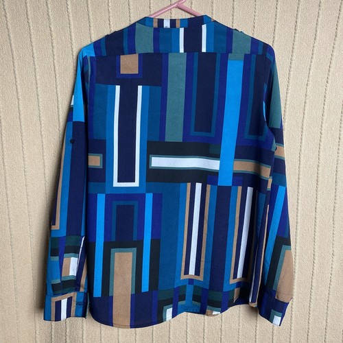 Calvin Klein Camicia Donna Piccola Blu Spalline Patta Tasche Collo Mandarino Geo - Foto 3 di 17