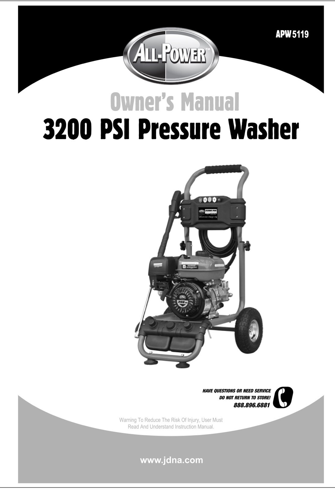 Owners Manual & Parts List for All-Power 3200 PSI Pressure W