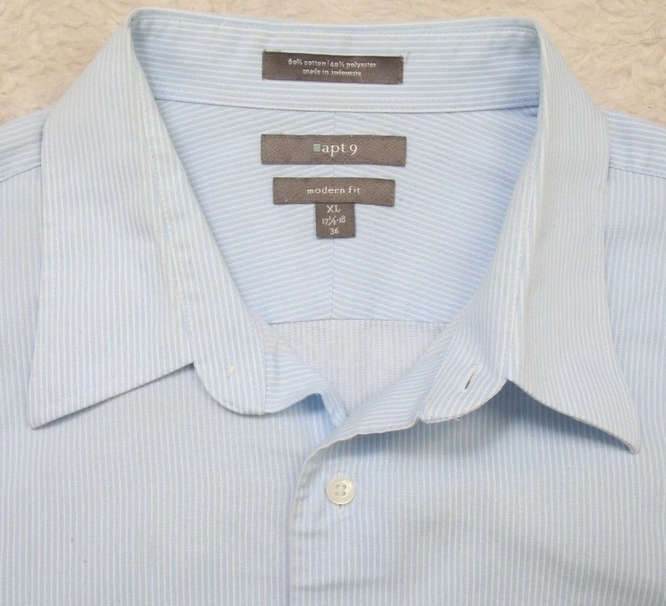 Camisa de Vestir Apt.9 XL Rayas 17.5-18 36 Bolsillo Abotonado Manga Larga Azul 1-786 Foto 3 de 4