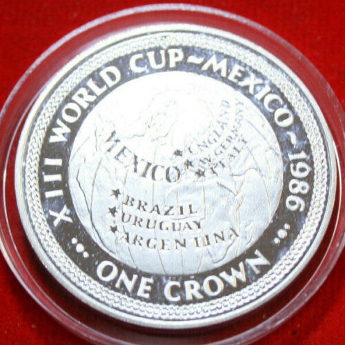 Isla de Man 1 Corona 1986 Plata "Soccer WC 1986" #F4649 PP-Proof PP KM#164.b - Imagen 2 de 5