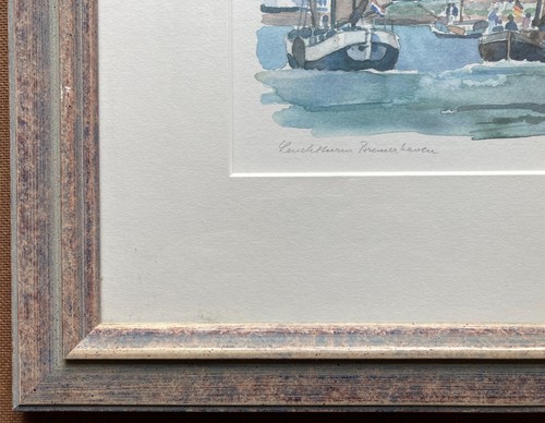 Aquarell 1987 Maritim Leuchtturm Bremerhaven mit Segelboote Schiffe Hafen - Bild 7 von 9