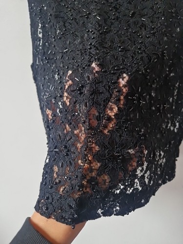 Wallis Beaded Lace Black Short Blouse Top Sheer Size 12 - Picture 3 of 6