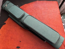 TNT 3x5 Green Nylon Pool Cue Case. Blue interior. Back Pack Straps.