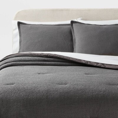 Threshold Full/Queen Gray Eclipse Waffle Weave Comforter Sham Set Wheat Cotton