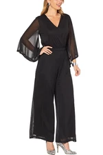G by Giuliana Black Label Mesh Knit Drama Sleeve Jumpsuit Black