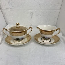 5 PCs Vintage King Quality Fine Colonial Couple Gold 22k 1960 Sugar & Creamer US