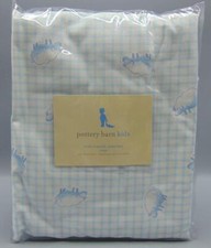 Sealed Pottery Barn Kids Icon Flannel Sheeting Crib Fitted Sheet White w/Blue...