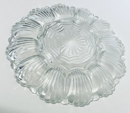 Anchor Hocking Clear Glass Deviled Egg Relish Plate Shell Design Dozen - Picture 4 of 12