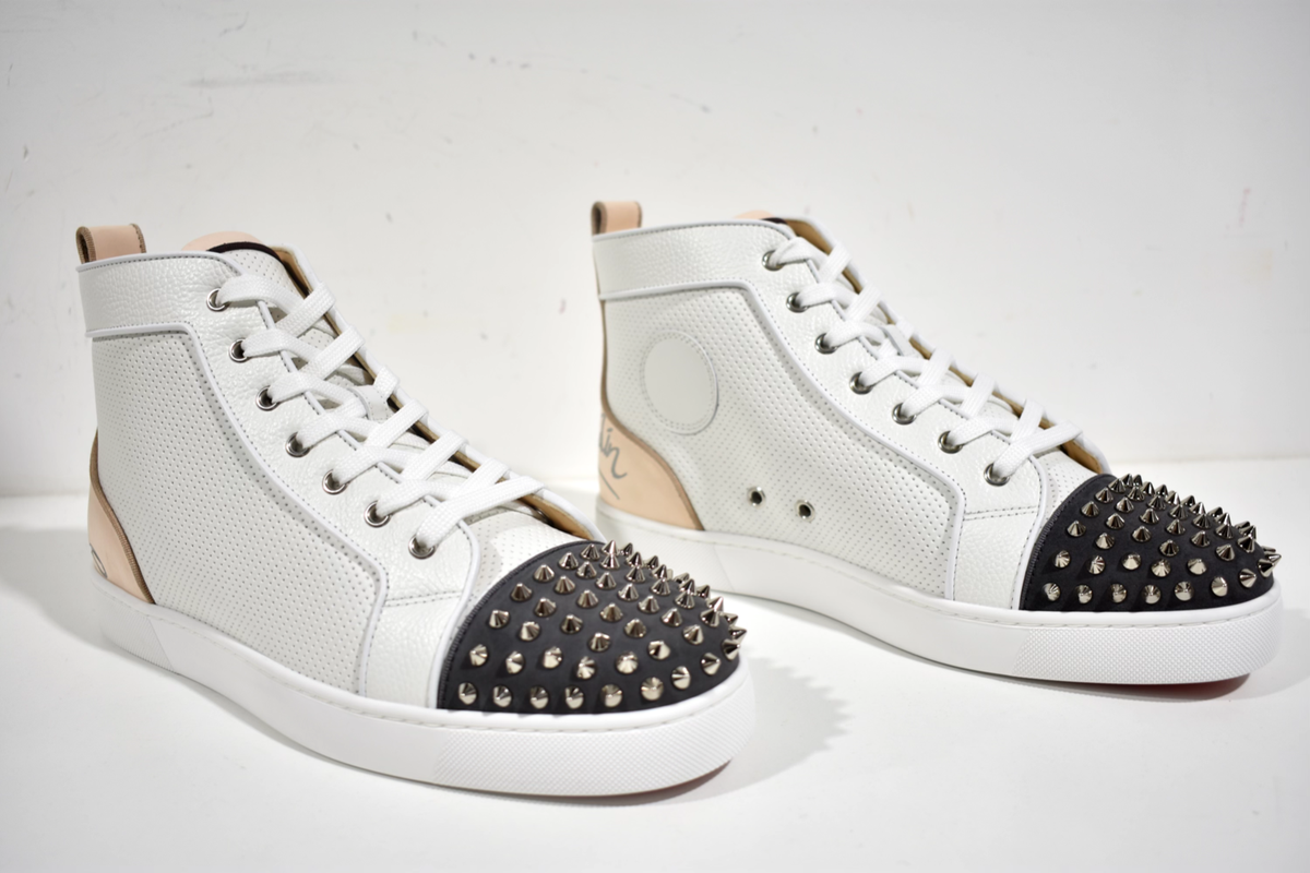 Christian Louboutin Fun Lou Spikes Flat White Perf High Top