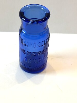2.5'' Cobalt Blue Embossed Emerson Drug Co. Bromo-Seltzer Bottle Baltimore 1900s