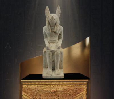 Handmade Jackal God Anubis god of mummification Sitting on a Throne