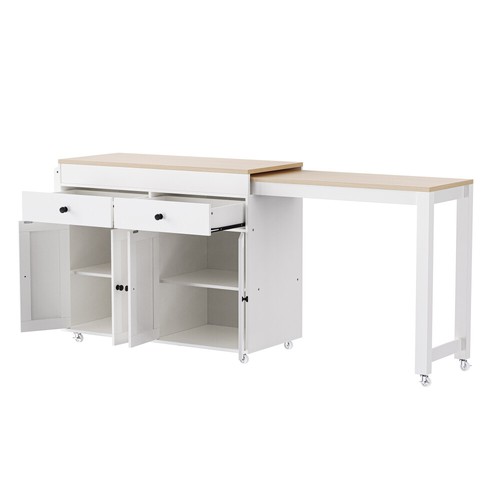 Kitchen Island 74.5 inch with Extendable Dining Table , Rolling Kitchen Island - Picture 20 of 24