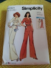 Simplicity R11821 Vintage Front-Zip Jumpsuit w Wing Collar Sz 18-26 UNCUT S9700