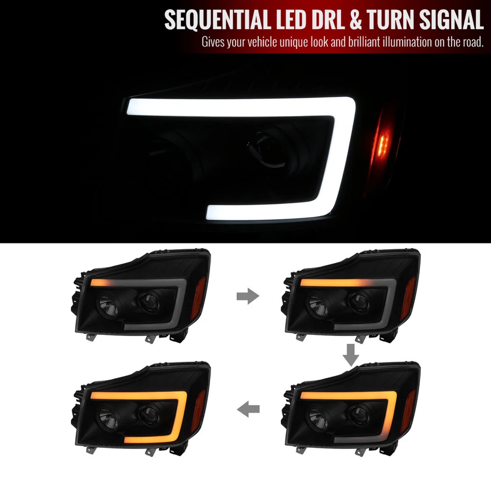 Faro proyector LED ahumado Switchback DRL para 04-15 Nissan Titan 04-07Armada Foto 2 de 4