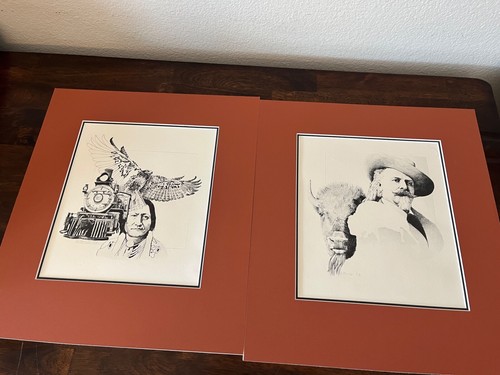 Lot of 2 Sketched Prints Signed G. Bernal '78 Buffalo Bill Cody & Sitting Bull