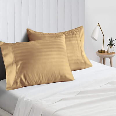 2 PCs OR 4 PCs Pillow Case Pair Egyptian Cotton Taupe Stripe Queen,King Size