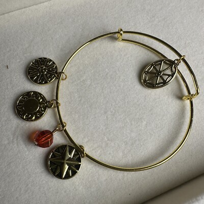 Goldtone Star Sun Charm Expandable Bangle Bracelet