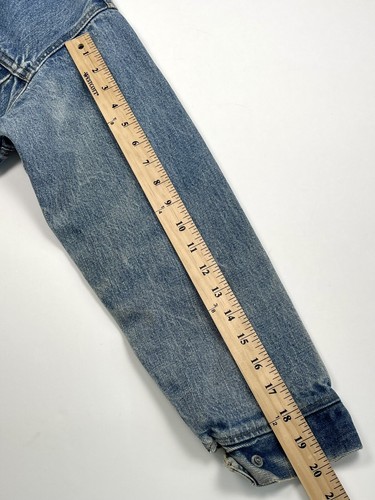 VTG 1970s LEVI'S Boys SIZE 18 Medium Wash Trucker JEAN JACKET Snap-Up Orange Tab - Picture 5 of 6