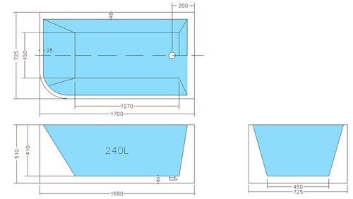 CBT 1500/1700mm Bath Tub White Corner Back to Wall Acrylic No Overflow - Picture 17 of 25