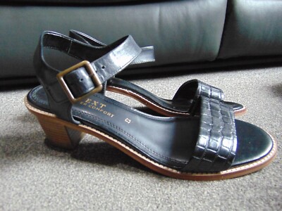 Ladies NEXT Forever Comfort Mid Heel Black Croc Effect Leather