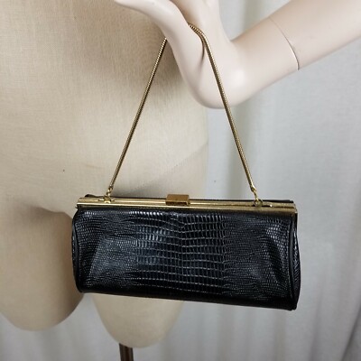 VINTAGE 60s Faux Alligator Snakeskin Leather Hard Case Pillbox