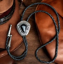 Bolo Tie Mens Wedding Necklace PU Leather Rope Western Cowboy Style